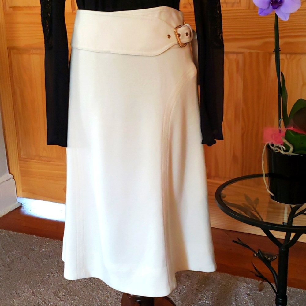 Tory Burch Ivory Knit Side Zip/Belted A-Line Skirt
